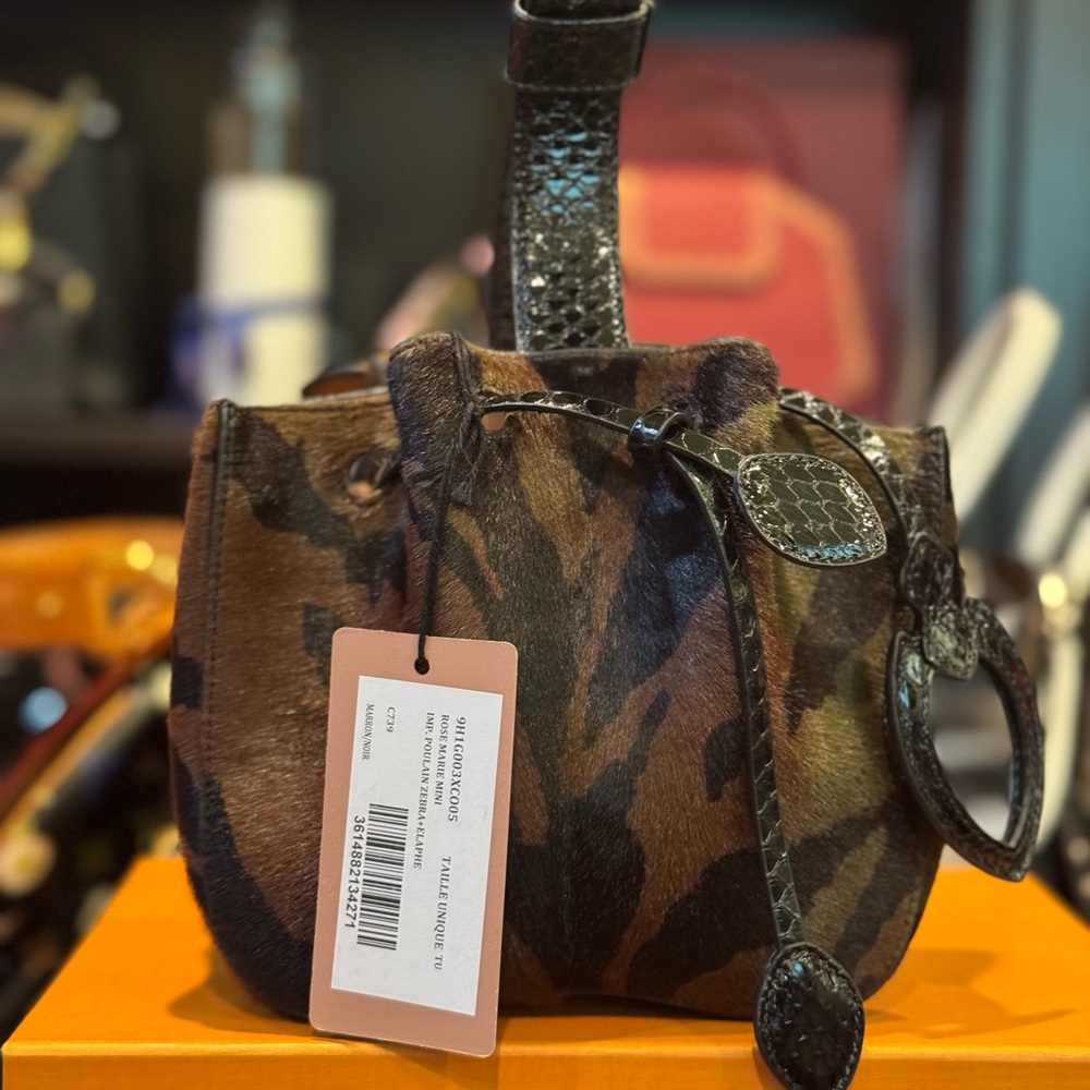 Alaia Pony Hair with Snake Skin Handle Bucket Clutch - With Tag
